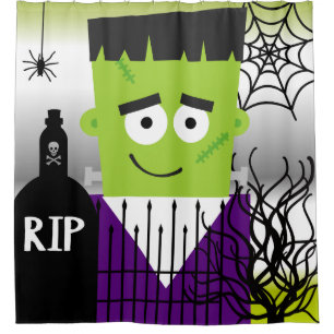 Halloween Scary Frankenstein in Graveyard Shower Curtain