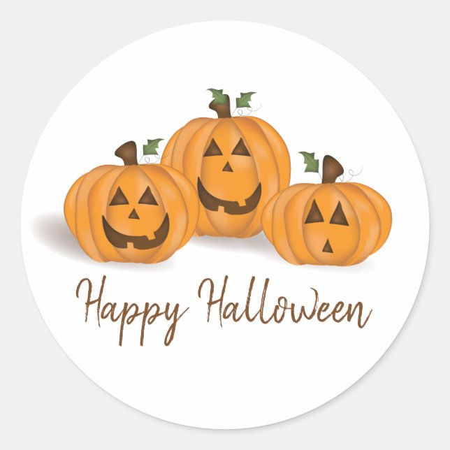 Halloween Scary Funny Cute Pumpkin Whimsical Classic Round Sticker (Front)