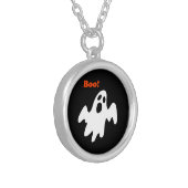 Halloween Scary Funny Holiday Ghost Says Boo Silver Plated Necklace (Front Left)