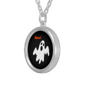 Halloween Scary Funny Holiday Ghost Says Boo Silver Plated Necklace (Front Right)