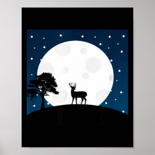 Halloween scary gift - deer on moon - animal lover poster
