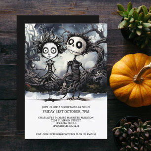 Halloween Scary Gothic Couple In Woods Invitation