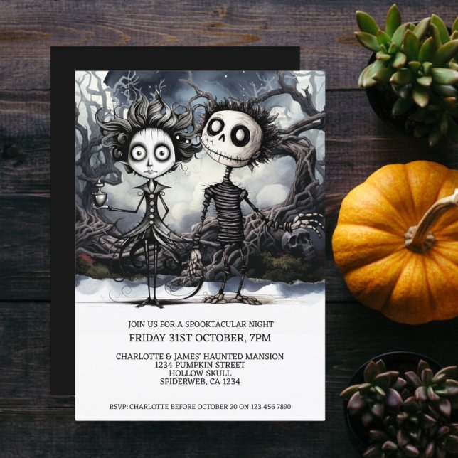 Halloween Scary Gothic Couple In Woods Invitation (Halloween Scary Gothic Couple In Woods Invitation from Ricaso. A creepy but cute couple at Halloween)