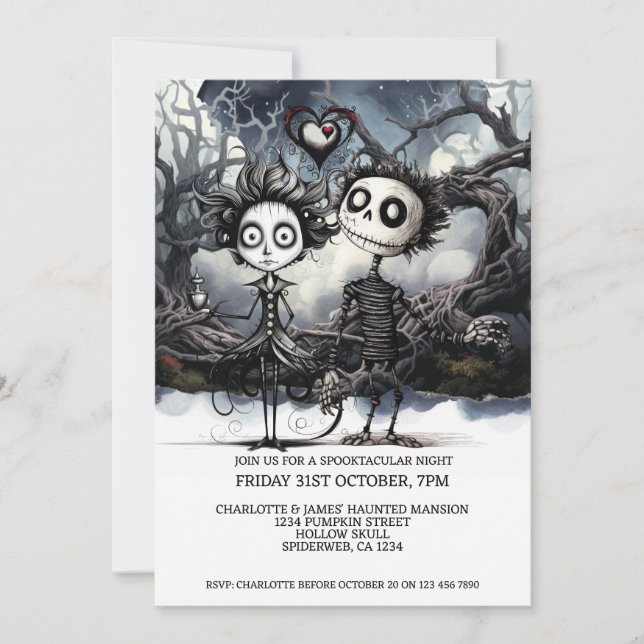 Halloween Scary Gothic Couple In Woods Invitation (Front)