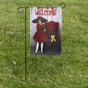 Halloween Scary Gothic Doll Welcome  Garden Flag