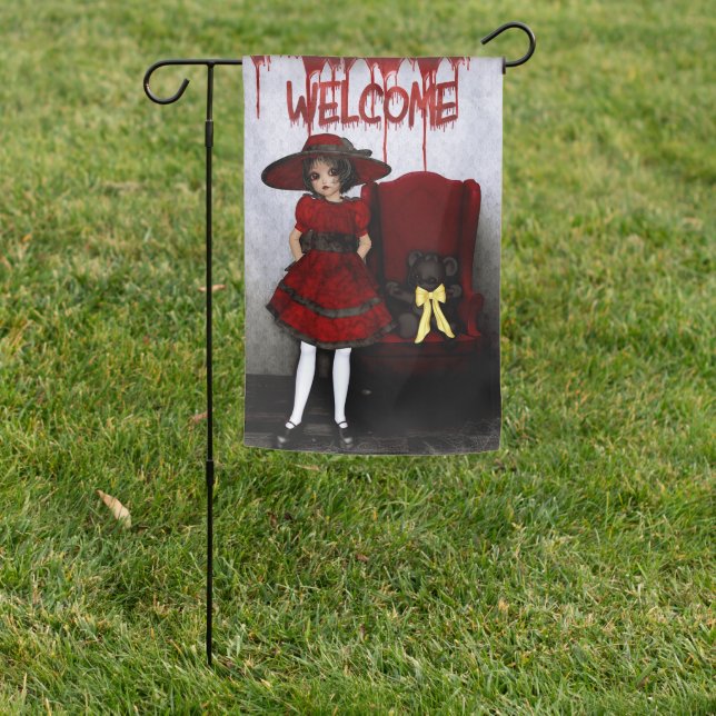 Halloween Scary Gothic Doll Welcome  Garden Flag (In SItu)