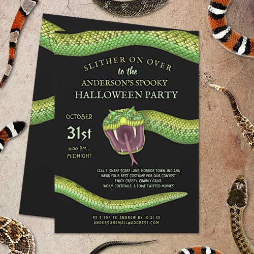 Halloween Scary Green Snake Slither On Over Creepy Invitation
