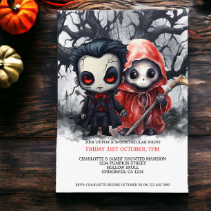 Halloween Scary Grim Reaper and Vampire Invitation