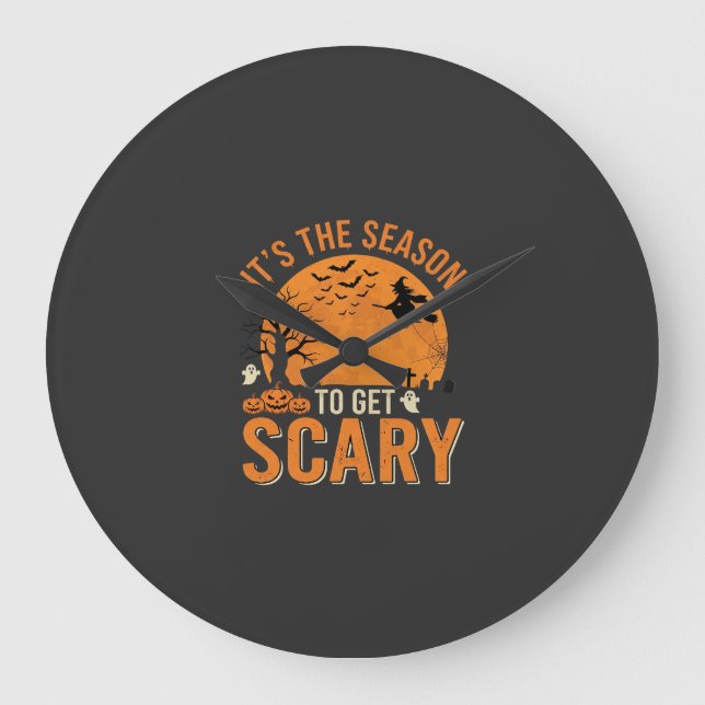 Halloween Scary Haunted Castle Vector Large Clock (Front)
