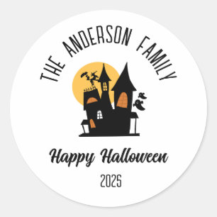 Halloween Scary Haunted  House Personalized Name Classic Round Sticker