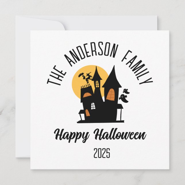 Halloween Scary Haunted  House Personalized Name Holiday Card (Front)
