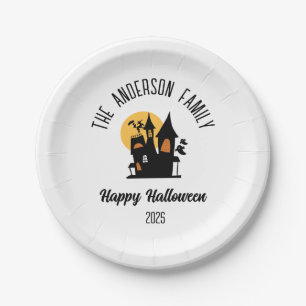 Halloween Scary Haunted  House Personalized Name Paper Plates