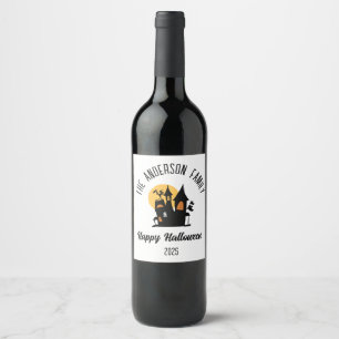 Halloween Scary Haunted  House Personalized Name Wine Label