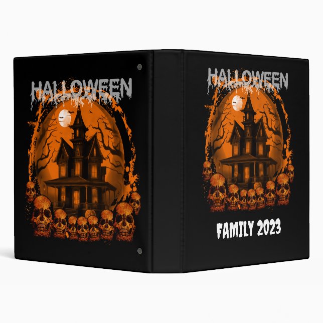 HALLOWEEN SCARY HAUNTED HOUSE SKULLS 3 RING BINDER (Background)