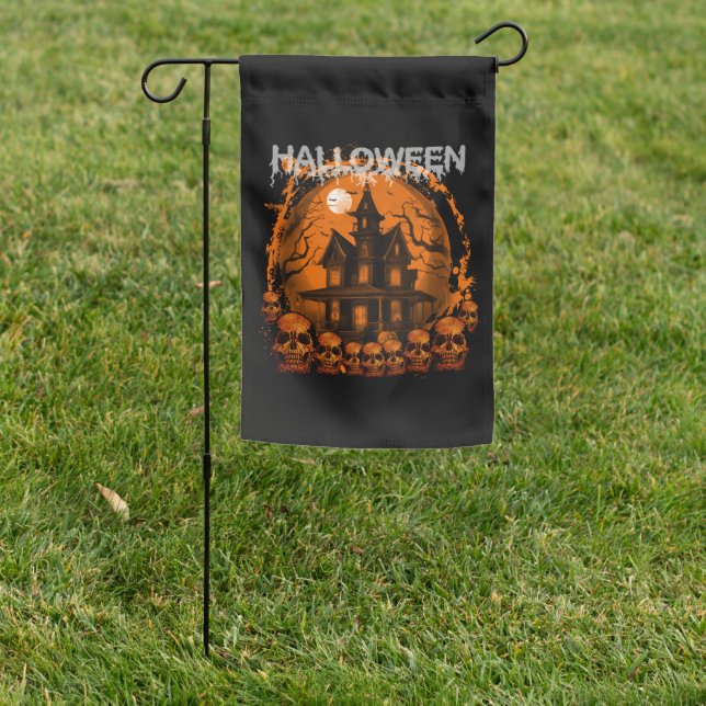 HALLOWEEN SCARY HAUNTED HOUSE SKULLS GARDEN FLAG (In SItu)