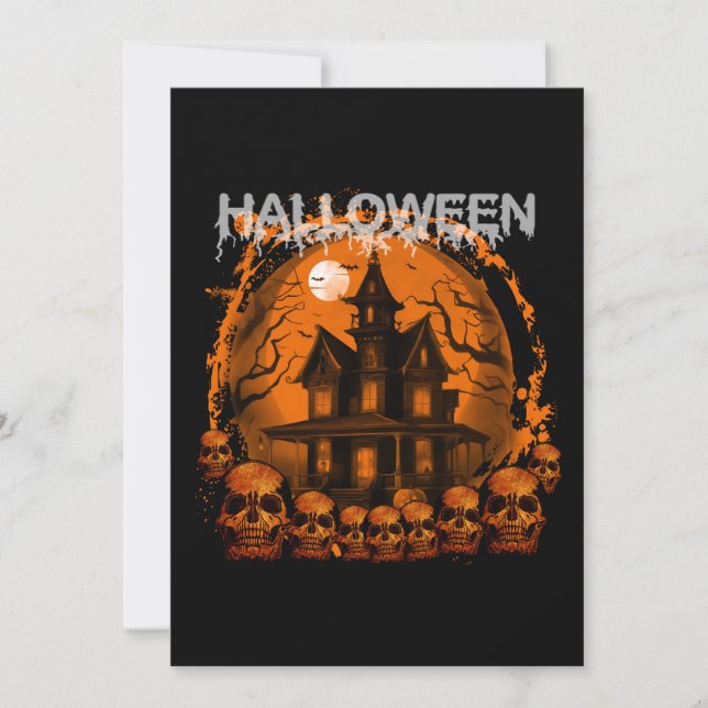 HALLOWEEN SCARY HAUNTED HOUSE SKULLS INVITATION (Front)