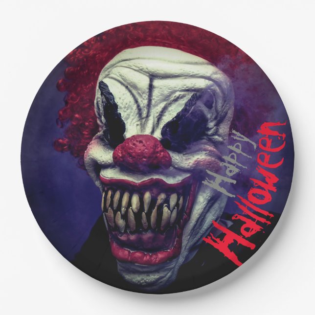Halloween Scary Monster Clown Paper Plates (Front)