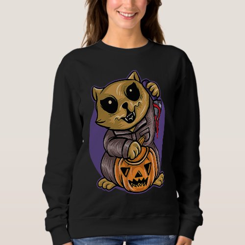 Halloween Scary Moon Horror Boo Pumpkin Kitty Cat Sweatshirt