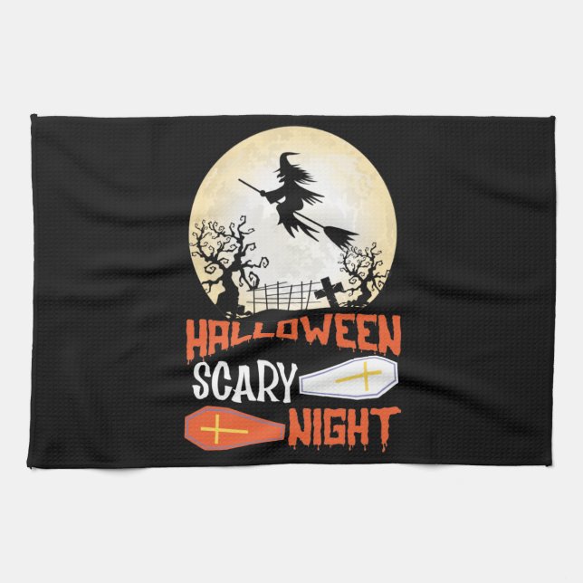 Halloween Scary Night Creepy Witch Kitchen Towel (Horizontal)