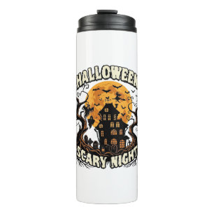 Halloween Scary Night Haunted House Full Moon Witc Thermal Tumbler