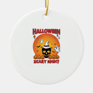 Halloween Scary Night Skull Witch Hat Pumpkins Gho Ceramic Ornament