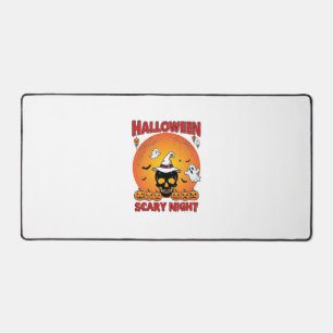 Halloween Scary Night Skull Witch Hat Pumpkins Gho Desk Mat