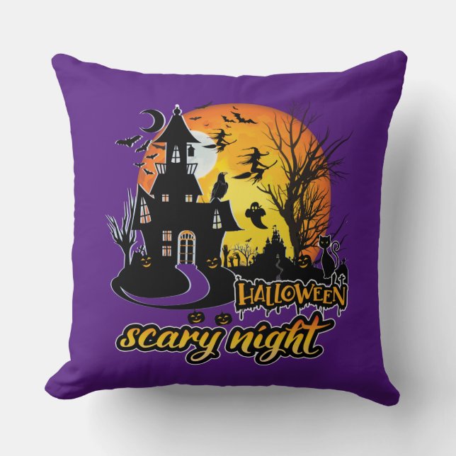 Halloween Scary Night Throw Pillow (Front)