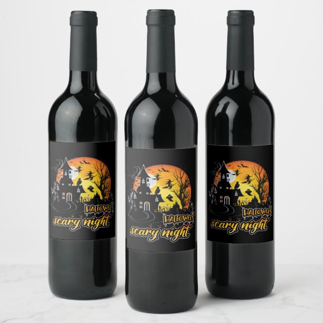 Halloween Scary Night Wine Label (Bottles)