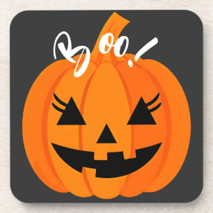 Halloween Scary Orange Jack-O-Lantern Custom Boo Beverage Coaster