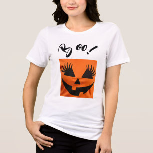 Halloween Scary Orange Jack-O-Lantern Custom Boo Tri-Blend Shirt
