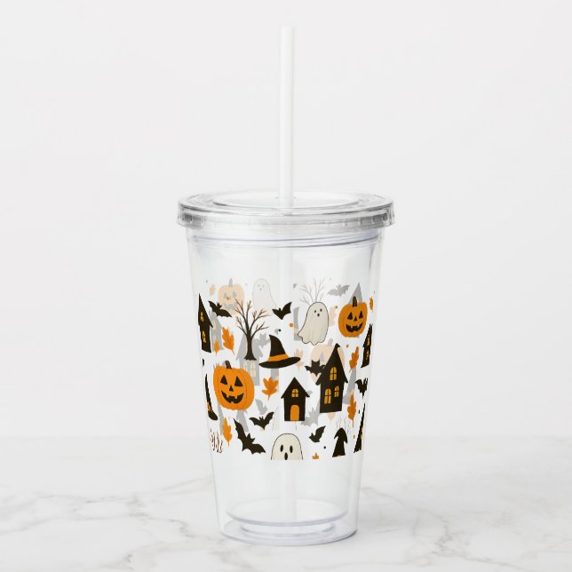 Halloween Scary Pattern – Spooky & Festive Acrylic Tumbler (Front)