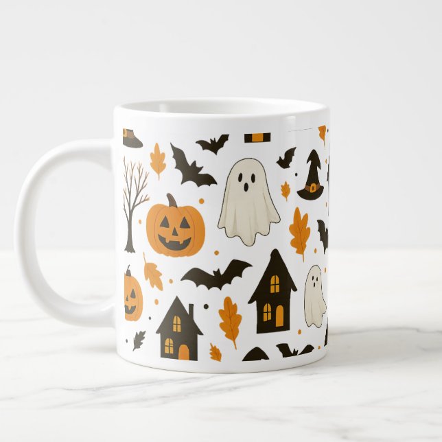 Halloween Scary Pattern – Spooky & Festive Giant Coffee Mug (Left)