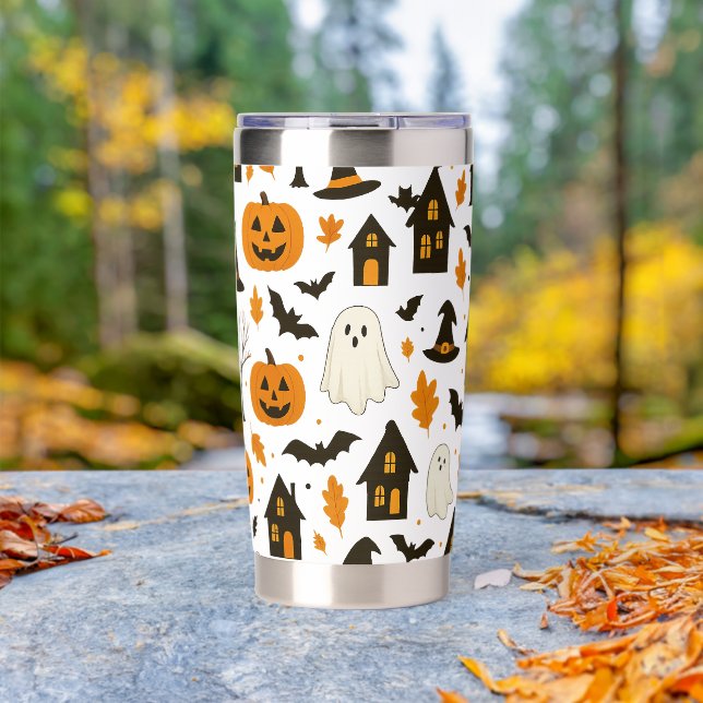 Halloween Scary Pattern – Spooky & Festive Insulated Tumbler (Outdoor (Rotated))