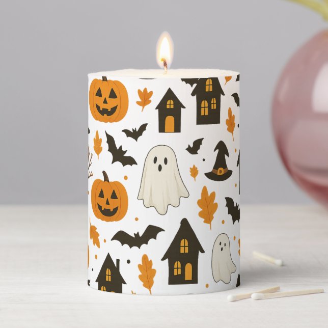 Halloween Scary Pattern – Spooky & Festive Pillar Candle (In Situ)