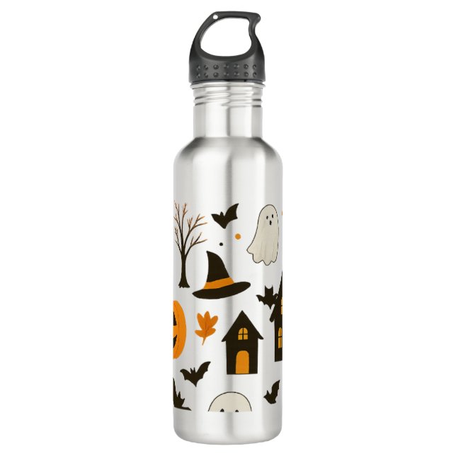 Halloween Scary Pattern – Spooky & Festive Stainless Steel Water Bottle (Front)