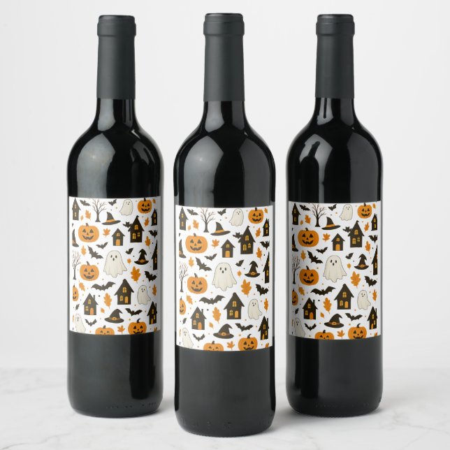 Halloween Scary Pattern – Spooky & Festive Wine Label (Bottles)