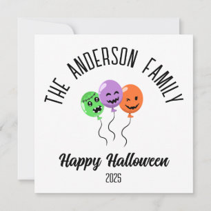 Halloween Scary Pumpkin Balloons Personalized Name Holiday Card