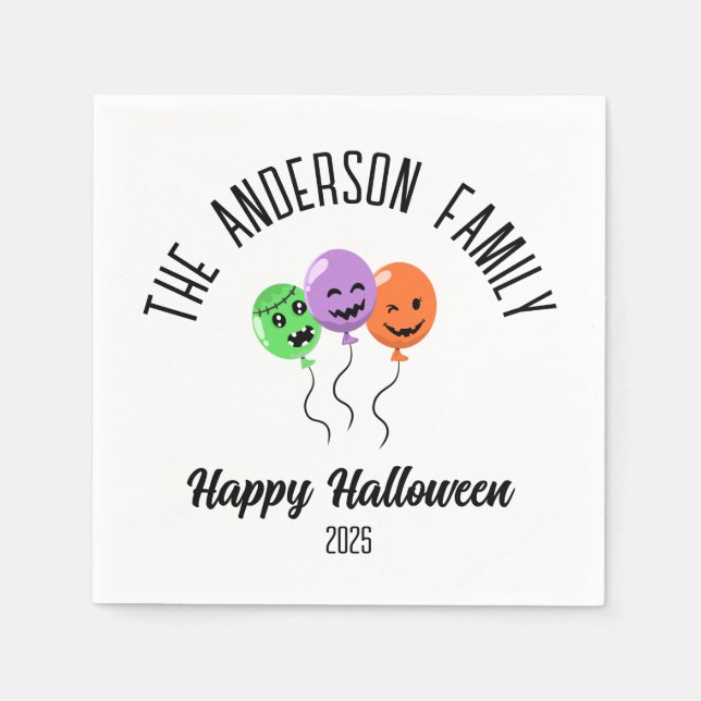 Halloween Scary Pumpkin Balloons Personalized Name Napkins (Front)