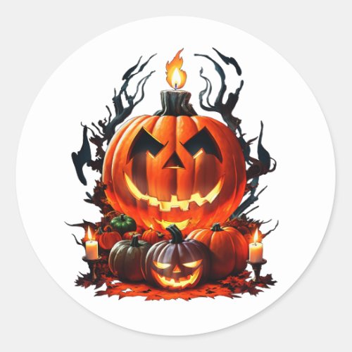 Halloween Scary Pumpkin Classic Round Sticker
