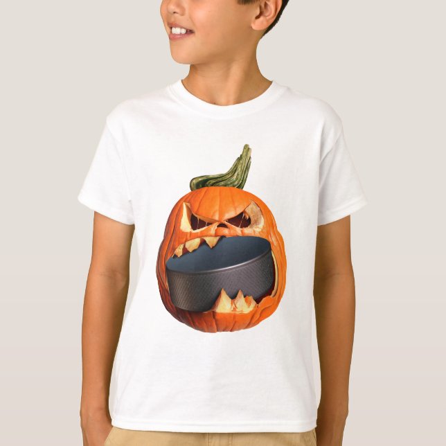 Halloween Scary Pumpkin Eating Puck T-Shirt (Front)