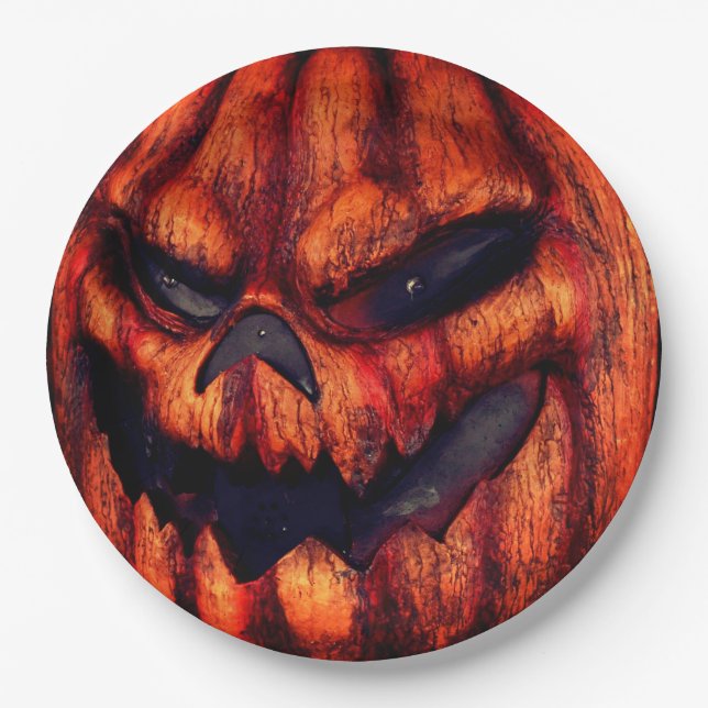 Halloween Scary Pumpkin Face Paper Plates (Front)