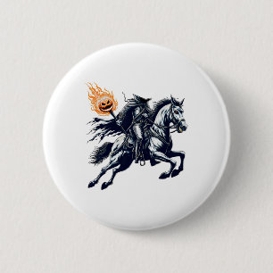 Halloween Scary Pumpkin Headless Horseman Button