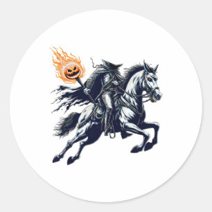 Halloween Scary Pumpkin Headless Horseman Classic Round Sticker