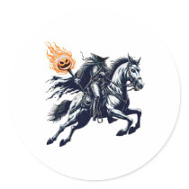 Halloween Scary Pumpkin Headless Horseman  Classic Round Sticker