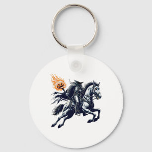 Halloween Scary Pumpkin Headless Horseman Keychain