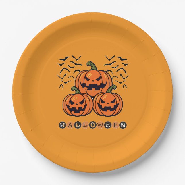 Halloween Scary Pumpkin Paper Plates (Front)