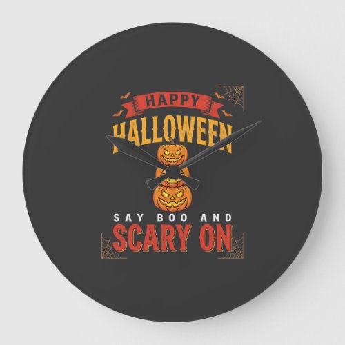 Halloween Scary Pumpkin Retro Design Large Clock