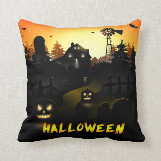 Halloween Scary Pumpkin Scene Throw Pillow