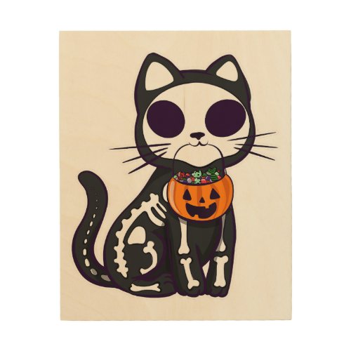 Halloween Scary Pumpkin Skeleton Cat Halloween Clo Wood Wall Art