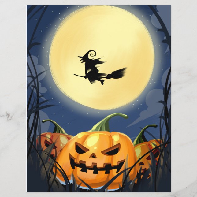 Halloween Scary Pumpkin with Moon and Witch Flyer (Front)